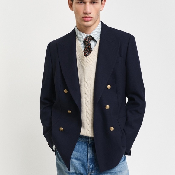 Club International Couture Wool Blazer Double Breasted Navy Blue Size 42 Tall - Picture 4 of 16